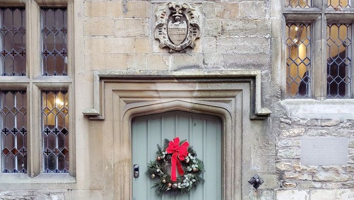 The Hall door with Christmas wreath, Bradford-on-Avon